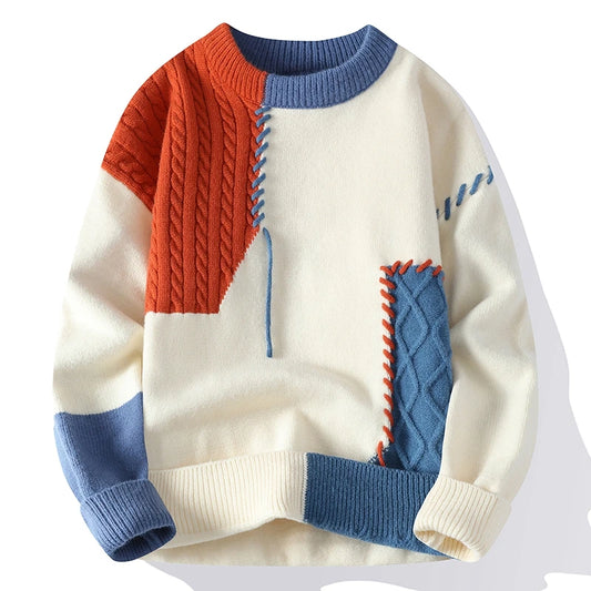 Mens Patchwork Korean Knitted Sweater 